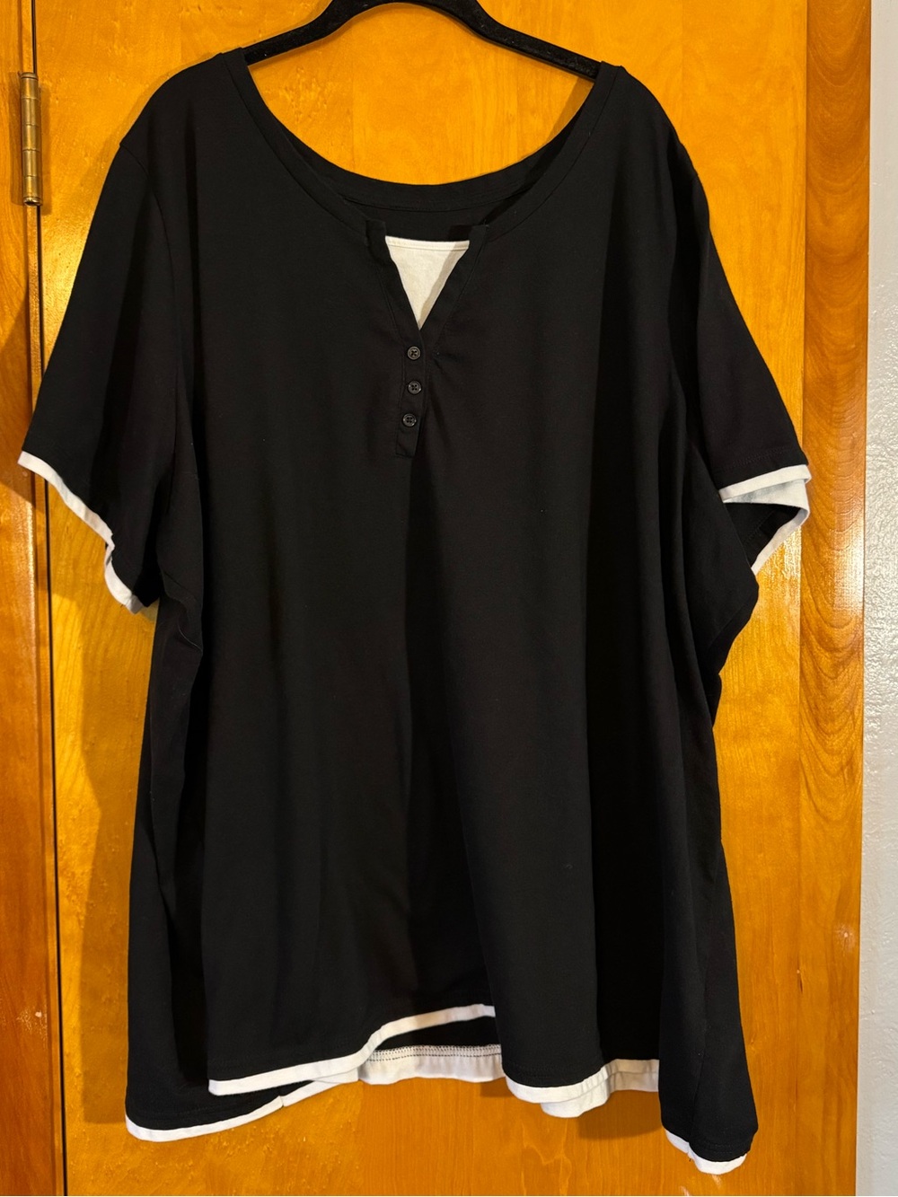 Woman Within Black Short Sleeve Henley with White Trim